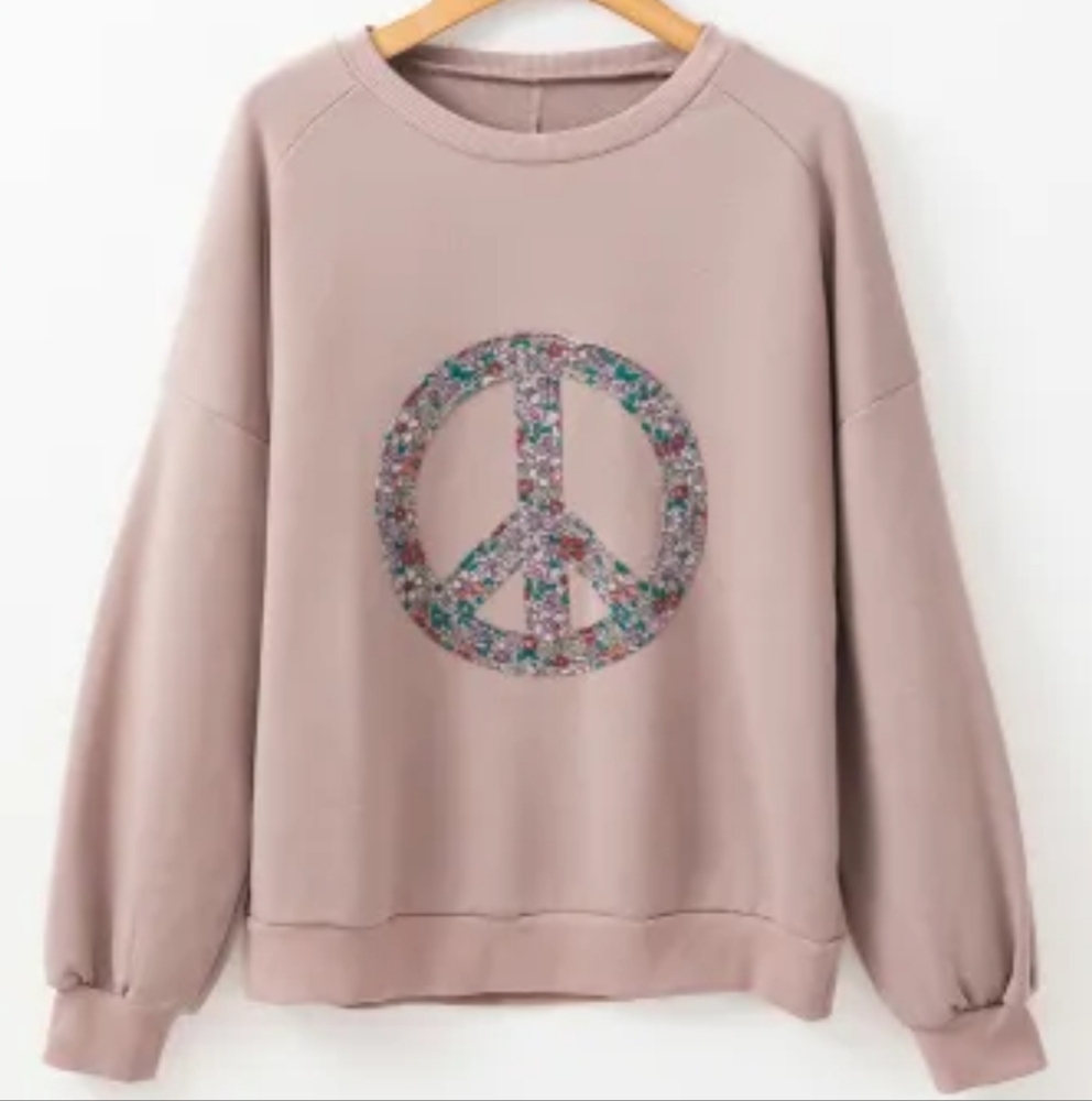New Women's Pink Peace Sign Sweatshirt - Picture 4 of 15
